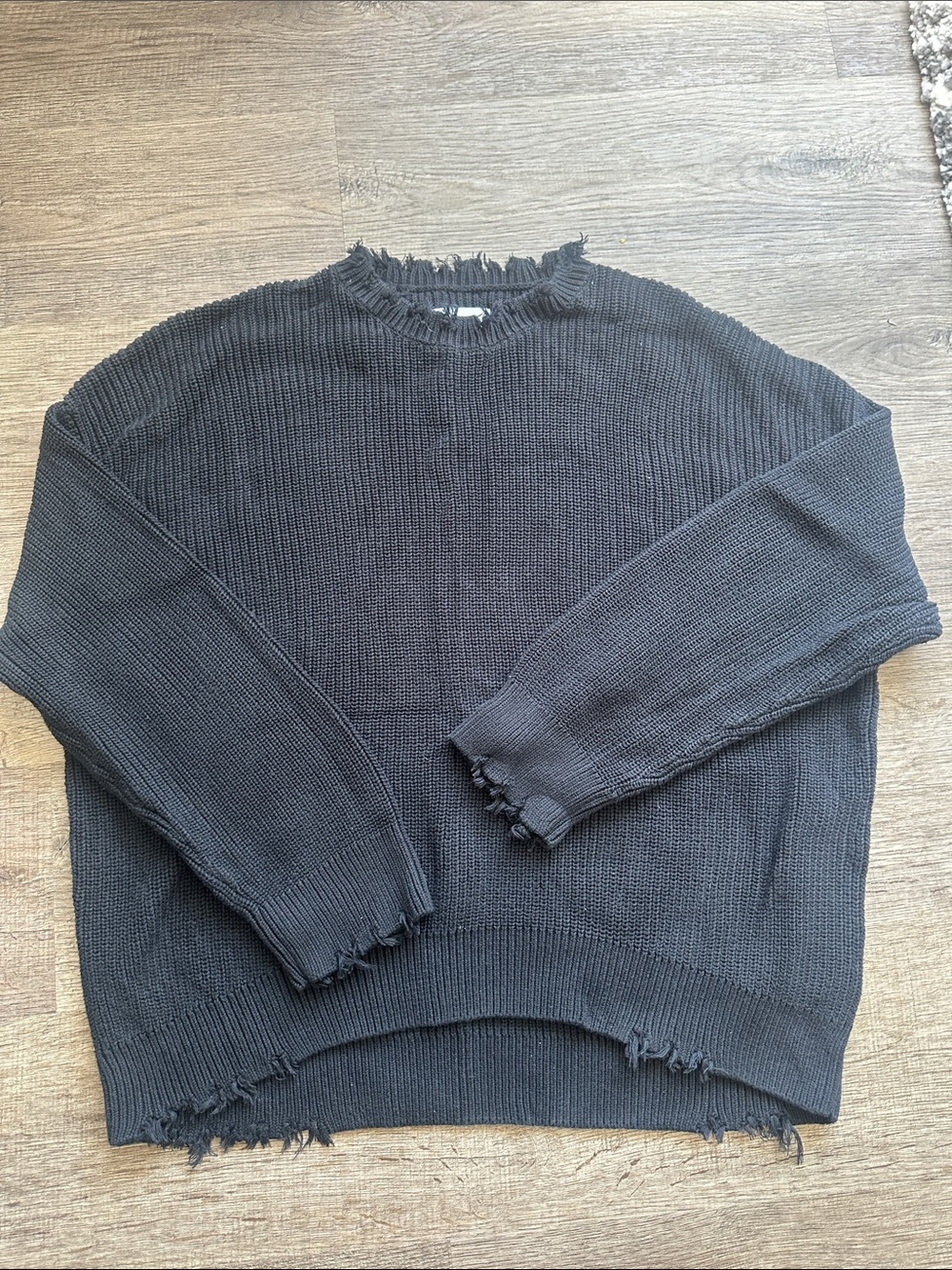 Distressed Hem & Cuff Black Knit Pullover